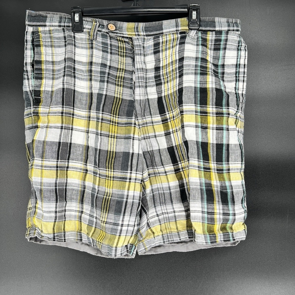 Tommy Bahama Relax Reversible Shorts Mens Size 38 Plaid Linen Casual Summer